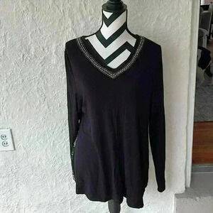 Soft Surroundings long sleeve tee, embroidered back, size large